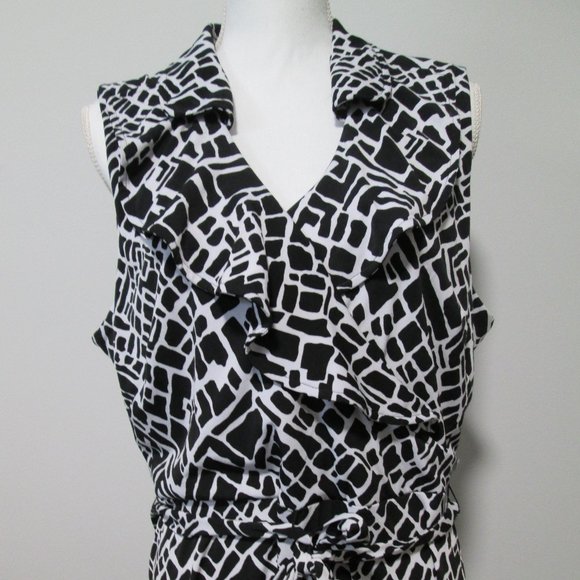 Studio One NY Chic Black & White Sleeveless Ruffle Midi Dress - Picture 2 of 8